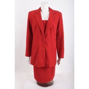 Jennifer Jane Womens Red Skirt Suit Set Blazer Jacket US 8